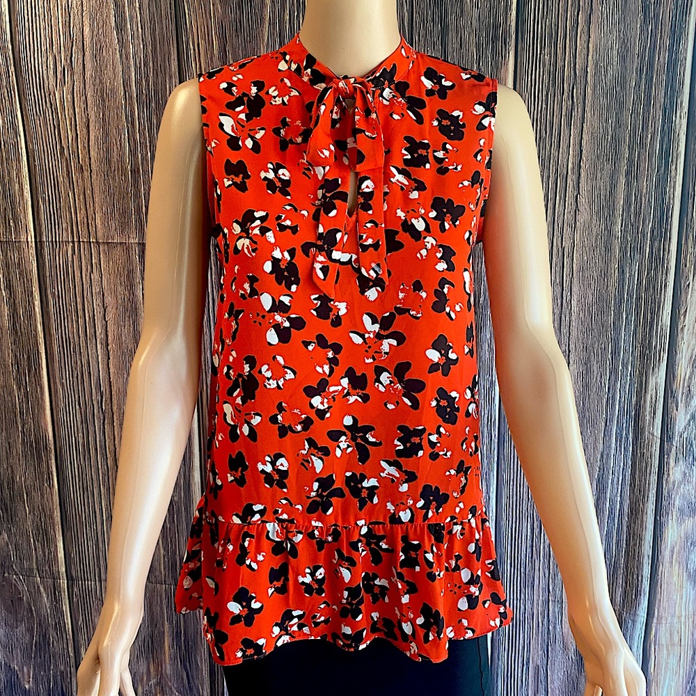 Banana Republic ruby red flowy black and white floral print tank top size small